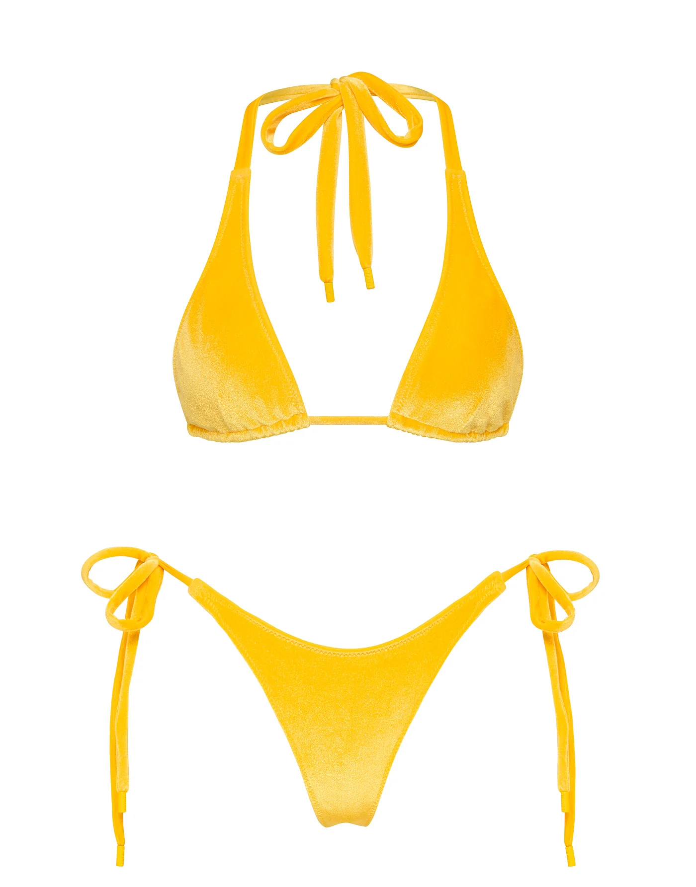 DARA - CHESTE Yellow Velvet Triangle Bikini Set