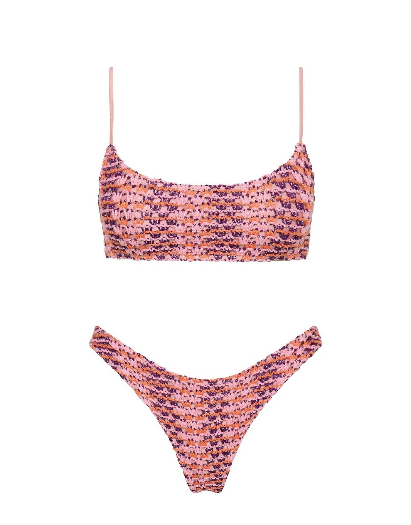 MICA - BLOSS Pink Crochet Crop Bikini Set